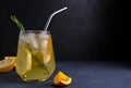 Soft drink with lemon and orange on a dark background Royalty Free Stock Photo