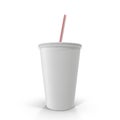 Soft drink paper cup with straw on white. 3D illustration