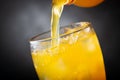 Soft drink, pouring orange soda into glass Royalty Free Stock Photo