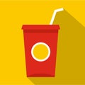 Soft drink in a red paper cup icon, flat style Royalty Free Stock Photo