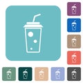soft drink with straw outline rounded square flat icons Royalty Free Stock Photo