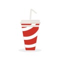 Soft drink with a straw to drink. Delicious cold sparkling water. Fast food. Vector, illustration on white