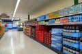 Soft drinks, coca cola and other beverages in supermarket