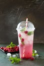 SOFT DRINKS. Refreshing summer drink raspberry with basil, ice. Royalty Free Stock Photo