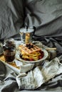 Soft Dutch waffles for breakfast with coffee near the window. Royalty Free Stock Photo
