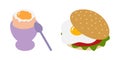 Soft Egg in Egg bowl and Sandwich with Vegetables and Fried Egg Healthy Eating Cards elements Set Royalty Free Stock Photo