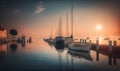 Soft Ethereal Sunset Harbor with Moored Sailboats in Bardolino, Veneto, Italy. Perfect for Wallpapers and Posters. Royalty Free Stock Photo