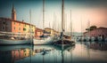 Soft Ethereal Sunset Harbor with Moored Sailboats in Bardolino, Veneto. Perfect for Posters and Wallpapers. Royalty Free Stock Photo