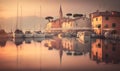 Soft Ethereal Sunset Harbor with Moored Sailboats in Bardolino, Veneto. Perfect for Posters and Wallpapers. Royalty Free Stock Photo