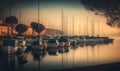 Soft Ethereal Sunset Harbor with Moored Sailboats in Bardolino, Veneto. Perfect for Wallpapers and Invitations. Royalty Free Stock Photo