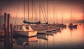 Soft Ethereal Sunset Harbor with Moored Sailboats in Bardolino, Veneto. Perfect for Wallpapers and Posters. Royalty Free Stock Photo