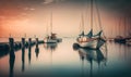 Soft Ethereal Sunset Harbor with Moored Sailboats in Bardolino, Veneto. Perfect for Wallpapers and Posters.