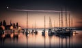 Soft Ethereal Sunset Harbor with Moored Sailboats in Bardolino, Veneto. Perfect for Posters and Wallpapers. Royalty Free Stock Photo