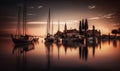 Soft Ethereal Sunset Harbor with Moored Sailboats in Bardolino, Veneto. Perfect for Wallpapers and Posters. Royalty Free Stock Photo