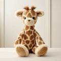 Soft And Expressive Giraffe Plush Toy On Brown Wood