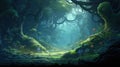 Soft fantasy forest background with creek created with Generative AI