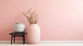 Soft And Feminine Side Table Against Pastel Pink Wall