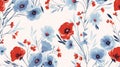 Soft Femininity: Blue And Red Floral Pattern With Pastoral Charm Royalty Free Stock Photo