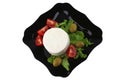 Soft feta cheese on black dish Royalty Free Stock Photo
