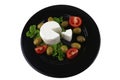 Soft feta cheese with gold olives Royalty Free Stock Photo