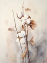 Soft and Fluffy Rustic Watercolor Cotton Plant Bolls Against Stark Background AI Generated