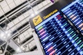 Soft focus of Airport Departure and Arrival information board sign,departures flights information schedule in international Royalty Free Stock Photo