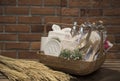 Soft focus and background blurred Gift Baskets, Gift set .Holiday and Christmas and New year present Concept Royalty Free Stock Photo