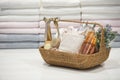 Soft focus and background blurred Gift Baskets, Gift set .Holiday and Christmas and New year present Concept Royalty Free Stock Photo