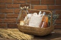 Soft focus and background blurred Gift Baskets, Gift set .Holiday and Christmas and New year present Concept Royalty Free Stock Photo