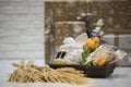 Soft focus and background blurred Gift Baskets, Gift set .Holiday and Christmas and New year present Concept Royalty Free Stock Photo