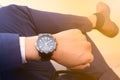 Soft focus, Businessmen waching luxury watches on that are worn in the hand, to checking the time, Royalty Free Stock Photo