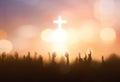 soft focus of Christian worship with raised hand on white cross background Royalty Free Stock Photo
