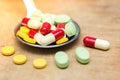 Closed up of accumulate medicine pills Royalty Free Stock Photo