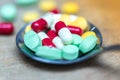 Closed up of accumulate medicine pills Royalty Free Stock Photo