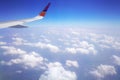 Soft focus of cloudscape or white cloud and blue sky from window of air plane. Royalty Free Stock Photo