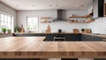 Empty wood table top counter and blur Modern kitchen interior background blurred ho Generative AI Royalty Free Stock Photo