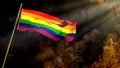 Soft focus Gay Pride flag on smoke with sun rays backdrop - crysis concept - abstract 3D rendering Royalty Free Stock Photo