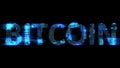 soft focus glitch electrical light cybernetic blue text BITCOIN, isolated - object 3D rendering