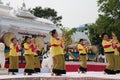 soft focus of group of dancers perform at the songkran festival in lanna style, in the north of thailand at publi