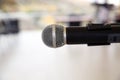 Education meeting on stage concept and copy space,selective focus to head microphone . Soft focus of head microphone on stage of