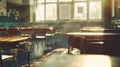 Soft focus image of an empty elementary school classroom, evoking nostalgia for returning to school Royalty Free Stock Photo