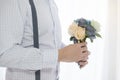 Soft focus, man holding flower bouquet Royalty Free Stock Photo