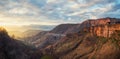 Matlas Valley at sunset in Dagestan. Rocky mountains and the light of the sun in the evening Royalty Free Stock Photo
