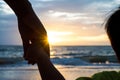 Soft focus parent hold the little child hand during sunset Royalty Free Stock Photo