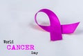 Soft focus Purple CANCER awareness ribbon on white background.