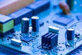 Soft focus. Radio components on a printed circuit board. Close-up photo. Radio engineering background Royalty Free Stock Photo