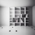 Soft focus shelves and Key cabinet locks. White wooden shelves bookcase. Abstract blurred empty college library interior space. Royalty Free Stock Photo