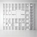 Soft focus shelves and Key cabinet locks. White wooden shelves bookcase. Abstract blurred empty college library interior space. Royalty Free Stock Photo