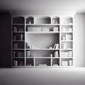 Soft focus shelves and Key cabinet locks. White wooden shelves bookcase. Abstract blurred empty college library interior space. Royalty Free Stock Photo