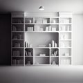 Soft focus shelves and Key cabinet locks. White wooden shelves bookcase. Abstract blurred empty college library interior space. Royalty Free Stock Photo